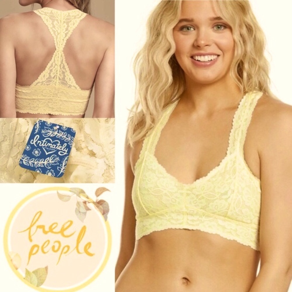 FREE PEOPLE 🌼 lace bralette size L light yellow “Lemon Water Ice” sweet sexy